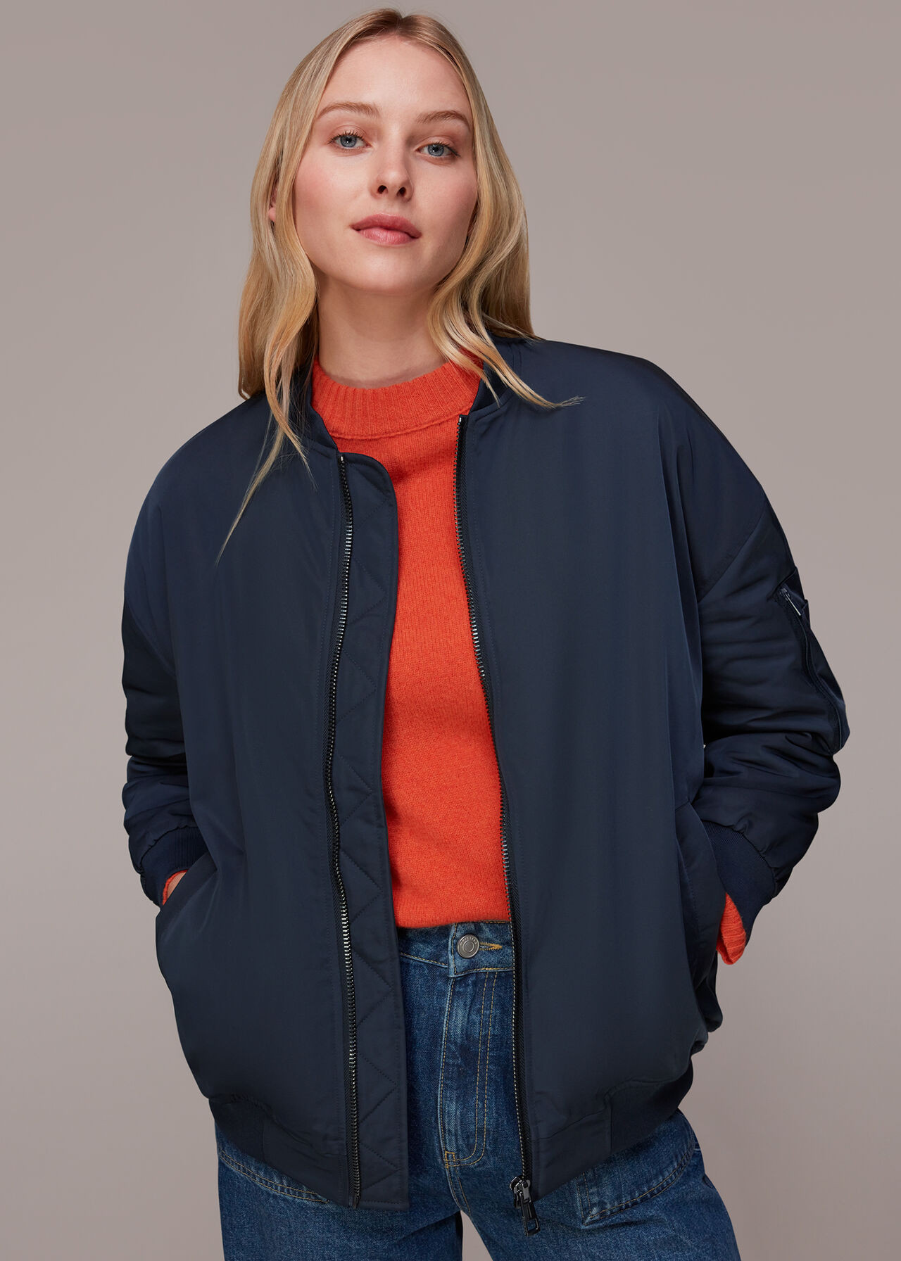 Navy Maria Bomber Jacket | WHISTLES | | Whistles