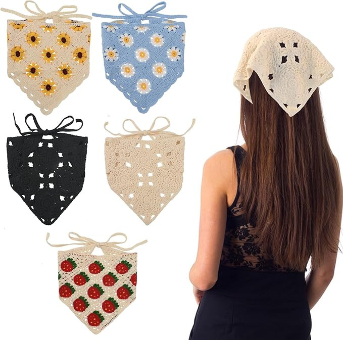5 Pcs Beautiful Crochet Bandanas, Hair Bandanas for Women, Knitted Headscarf Vintage Kerchief for... | Amazon (US)