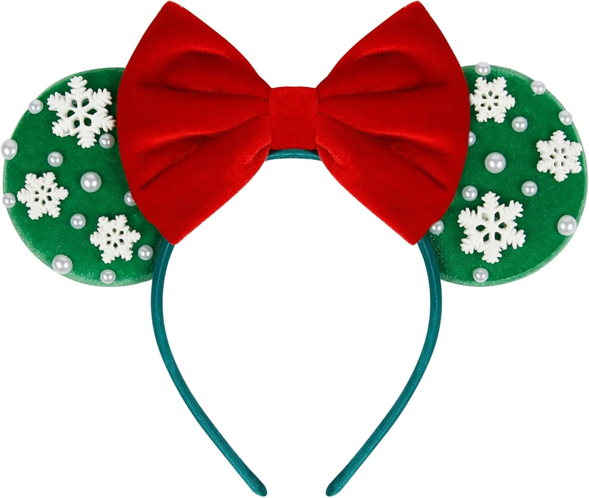 Christmas Mouse Ears Headbands for Women Velvet Mouse ear Headband Pearl Snowflakes Hair Accessor... | Amazon (US)