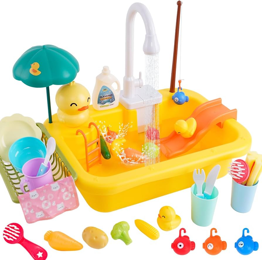 Play Sink with Running Water, Kitchen Sink Toys Play Kitchen Toy Accessories, Pool Floating Fishi... | Amazon (UK)