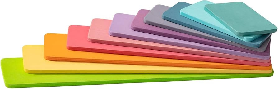 Wooden Pastel Rainbow Building Board, 11Pcs Rectangle Rainbow Straight Slats, Wooden Rainbow Stac... | Amazon (US)