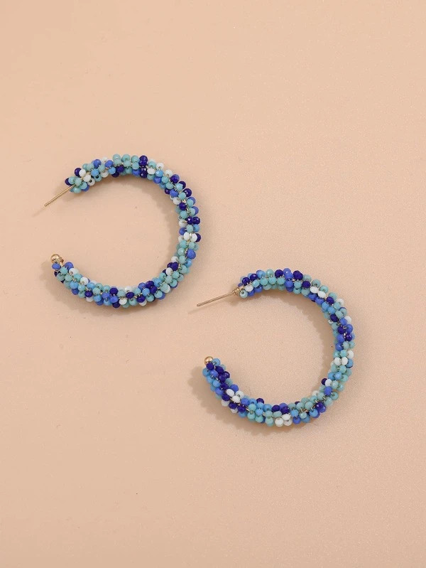 Color Block Beaded Cuff Hoop Earrings | SHEIN