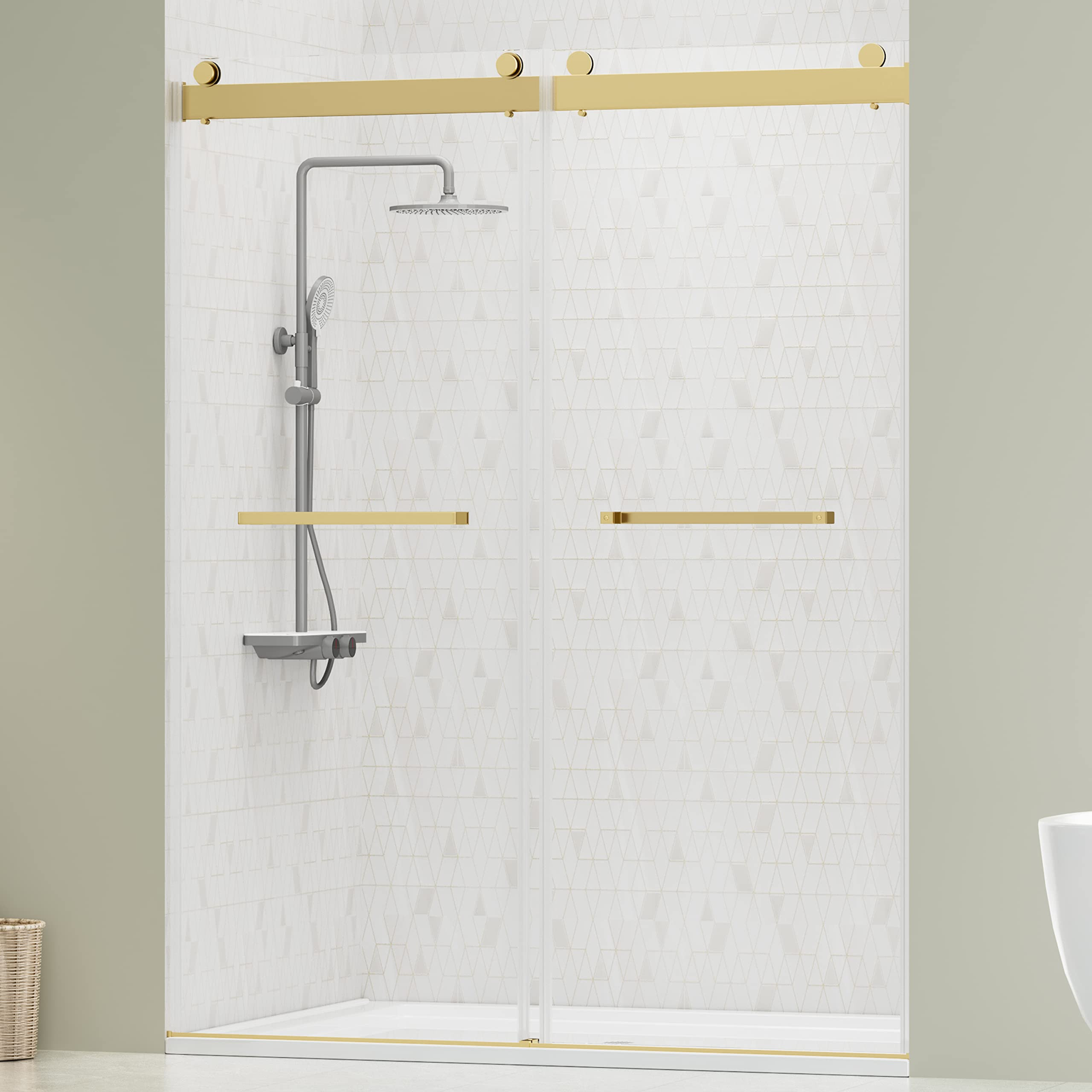 DELAVIN 56"-60" W x 75" H Frameless Shower Door, Double Sliding Shower Door, Glass Shower Door wi... | Amazon (US)