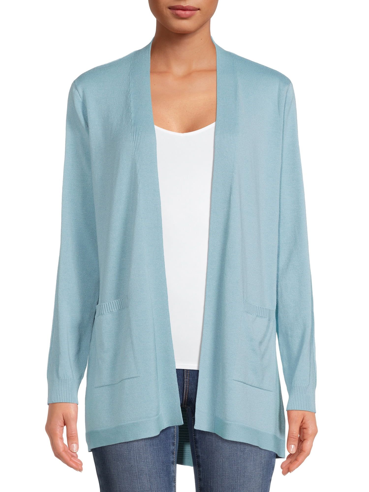 Time and Tru Women's Mixed Media Open Front Cardigan | Walmart (US)
