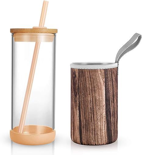 Tronco 20oz Glass Tumbler Glass Water Bottle Straw Silicone Pedestal Sleeve Bamboo Lid With Remov... | Amazon (US)