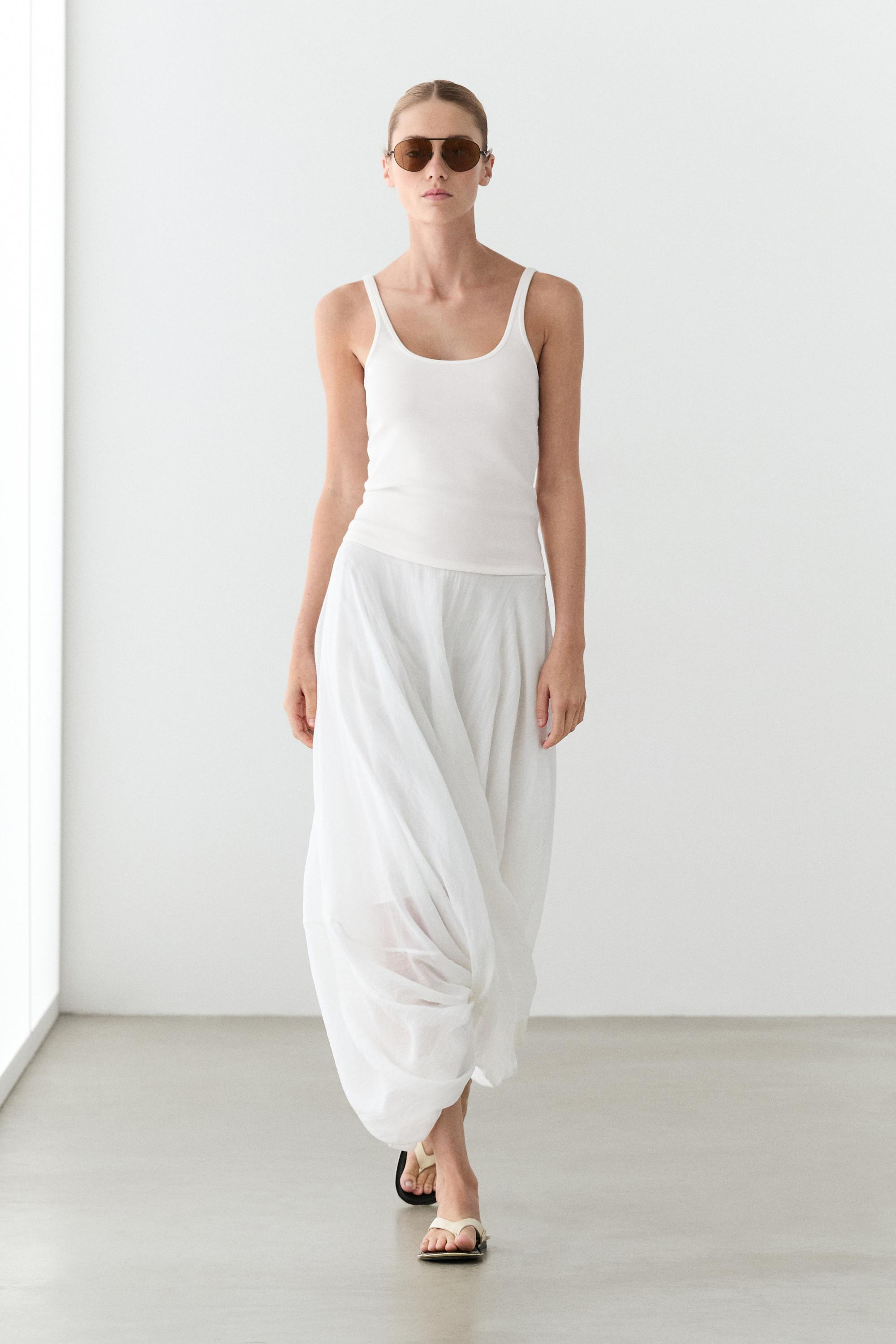 Strappy cotton blend top | Massimo Dutti US