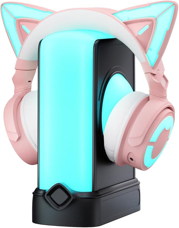 YOWU RGB Cat Ear Headphones 4 Pink and Crystal Headphone Stand Black, Accessories for The Ultimat... | Amazon (US)