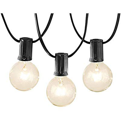 Basics Outdoor Patio Lights String With 25 Globe Light Bulbs - 25 Foot, Black (Renewed) | Walmart (US)