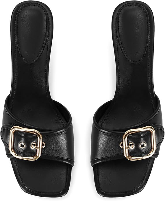 Dsevht Black Kitten Heel Sandals Stiletto Low Heels Slip On Slides Mule Sandal Square Open Toe Dr... | Amazon (US)