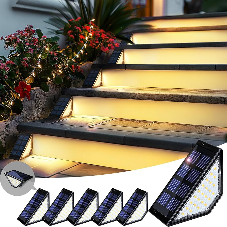 6 Pack Solar Step Lights for Outside, 24 LEDs Solar Stair Lights Waterproof IP65, Solar Deck Ligh... | Amazon (US)