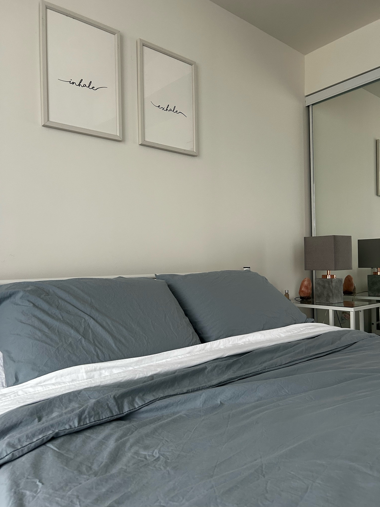 Blue duvet set 🤍
Prints are from society6, framed them myself!
Lamp is from Walmart, unfortunately I don’t believe it’s available because I bought it years ago!

#LTKSeasonal #LTKHome #LTKBacktoSchool