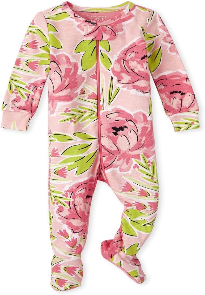 The Children's Place Baby and Toddler Girls Floral Snug Fit Cotton One Piece Pajamas, Pink Carnat... | Amazon (US)