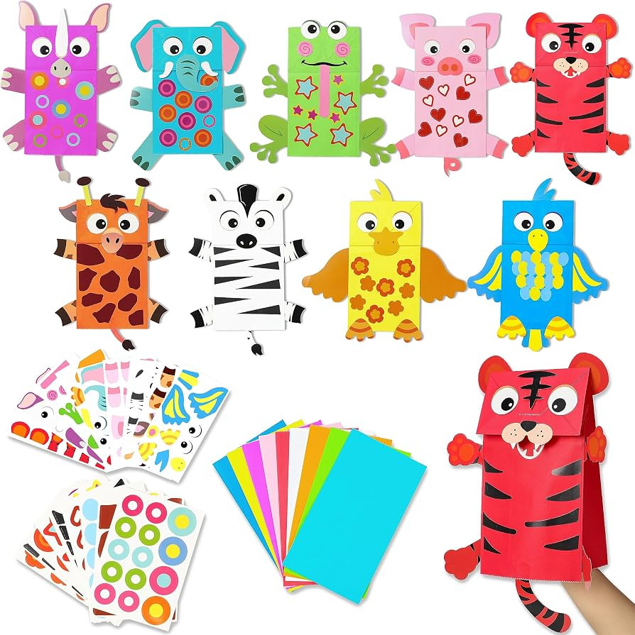 WATINC 9Pack Hand Puppet Art Craft - DIY Making Your Own Paper Sock Puppets Kits Wiggle Googly Ey... | Amazon (US)