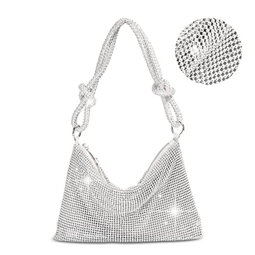 QLBO Silver Purse Rhinestone Purse Silver Clutch Sparkly Purse Silver Bag 10.2"×0.4"×6.69"(Silver) | Amazon (US)