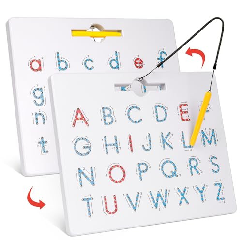 Amazon.com: GAMENOTE Double Sided Magnetic Letter Board - 2 in 1 Alphabet Magnets Tracing Board for Toddlers ABC Letters Uppercase & Lowercase Practicing Learning Education Toys : Toys & Games | Amazon (US)
