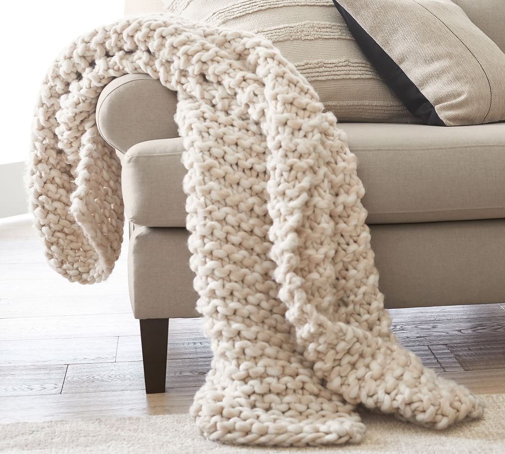 Chunky Hand-Knit Throw, 44 x 56&amp;quot;, Neutral | Pottery Barn (US)