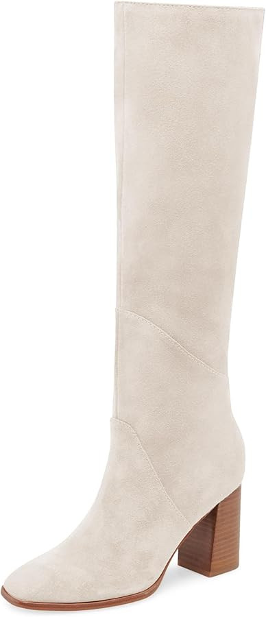 Coutgo Womens Knee High Boots Square Toe Chunky Block Heel Side Zipper Faux Suede Long Boots Fall... | Amazon (US)