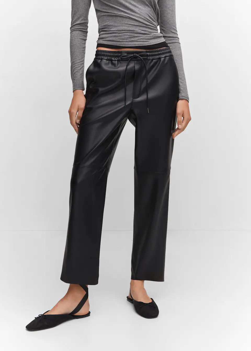 Leather-effect elastic waist trousers -  Women | Mango United Kingdom | MANGO (UK)