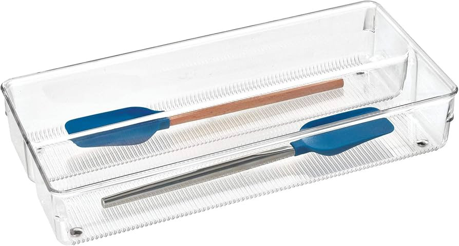 iDesign Linus Twin Kitchen Drawer Organizer for Silverware, Spatulas, Gadgets - 6" x 12" x 2", Cl... | Amazon (US)