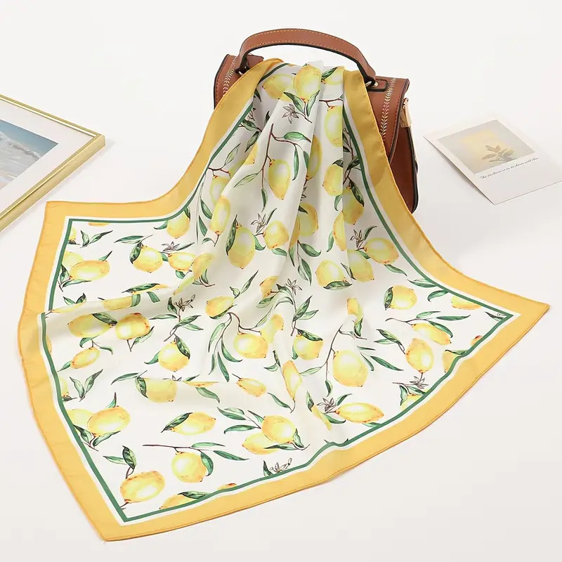 Lemon Print Yellow Square Scarf Casual Elegant Thin - Temu | Temu Affiliate Program