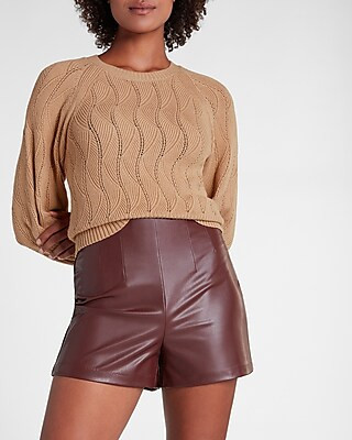 Open Stitch Balloon Sleeve Crew Neck Sweater | Express