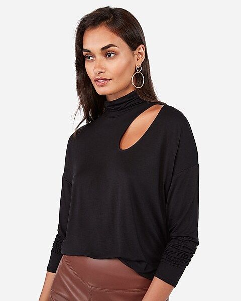 cut-out mock neck relaxed tee | Express