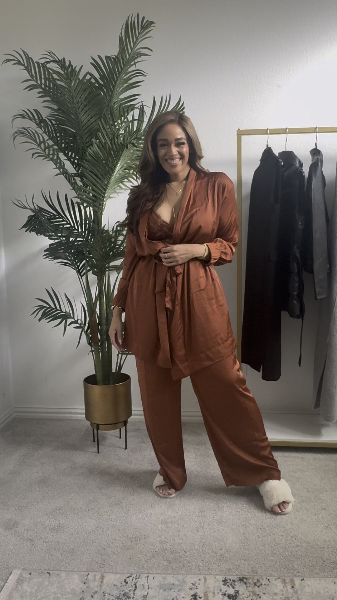 Pajamas that are perfect for relaxing during the holidays. They are on sale and would make a great gift. Women pajamas. Silk pajamas. 

#LTKfindsunder50 #LTKGiftGuide #LTKmidsize