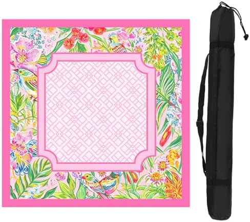 FYSUIMU Chinoiserie Bird Floral Mahjong Mat with Carrying Bag 31.5" x 31.5" Pink Green Flower Tab... | Amazon (US)