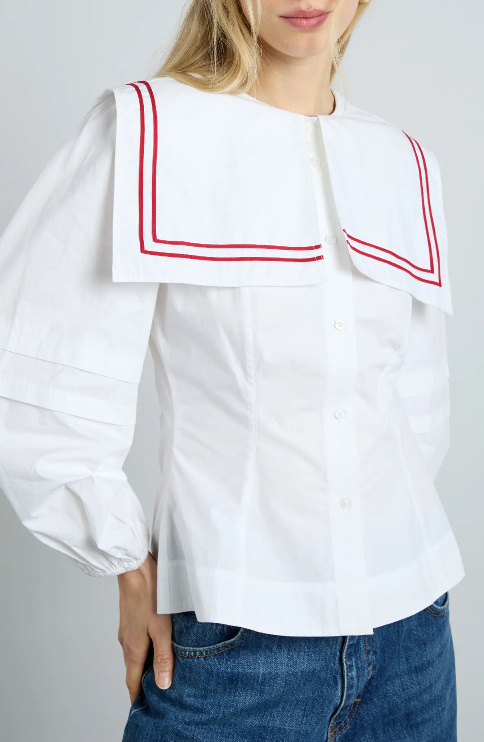 Elise Sailor Collar Long Sleeve Organic Cotton Top | Nordstrom