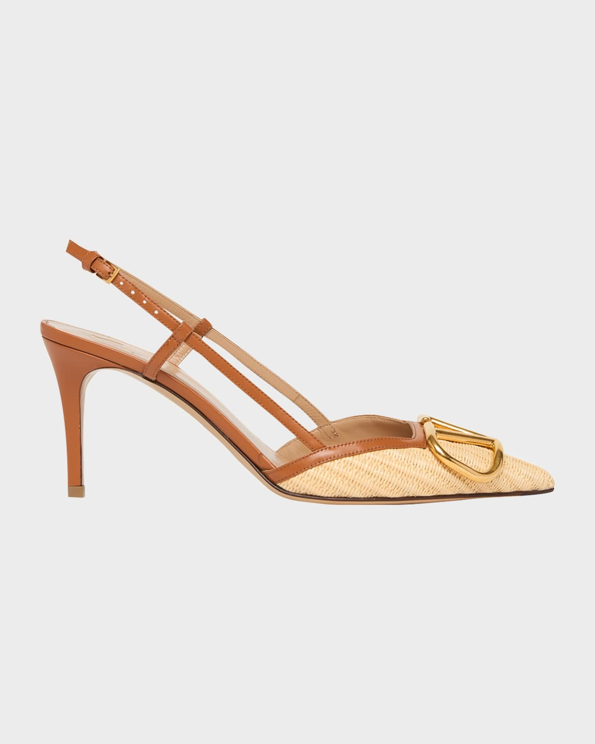 80mm VLogo Signature Leather and Raffia Slingback Pumps | Neiman Marcus
