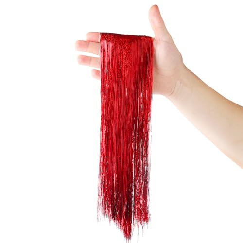 2000 Strands Glittering Red Christmas Tinsel Icicles 19.7" Iridescent Hanging Foil Icicle for Xmas Tree Wedding Home and Party Decoration | Amazon (US)