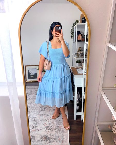 i’m wearing this dress in a size small and it fits like a medium 

🏷️ amazon fashion find, amazon dress, summer dress, Women's Summer Casual Flutter Sleeve Square Neck Smocked Midi Dress



#LTKunder50 #LTKstyletip #LTKshoecrush