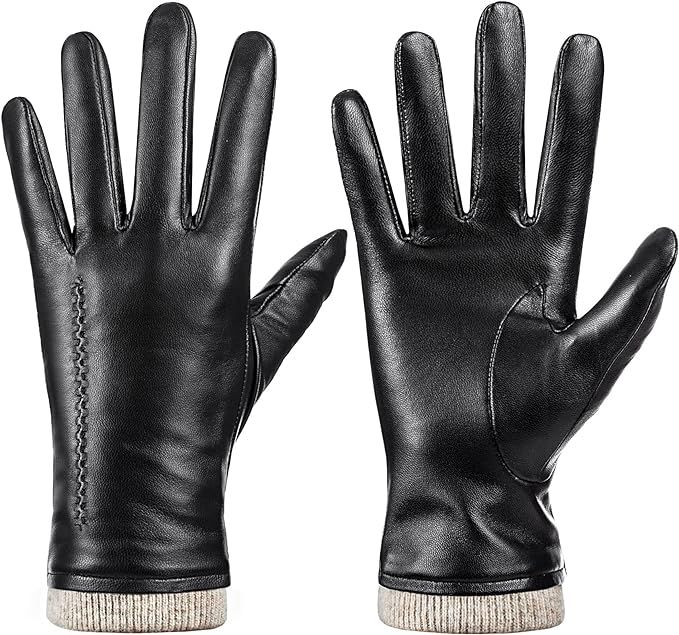 Womens Winter Genuine Sheepskin Leather Gloves, Warm Touchscreen Texting Cashmere Lined Driving M... | Amazon (US)