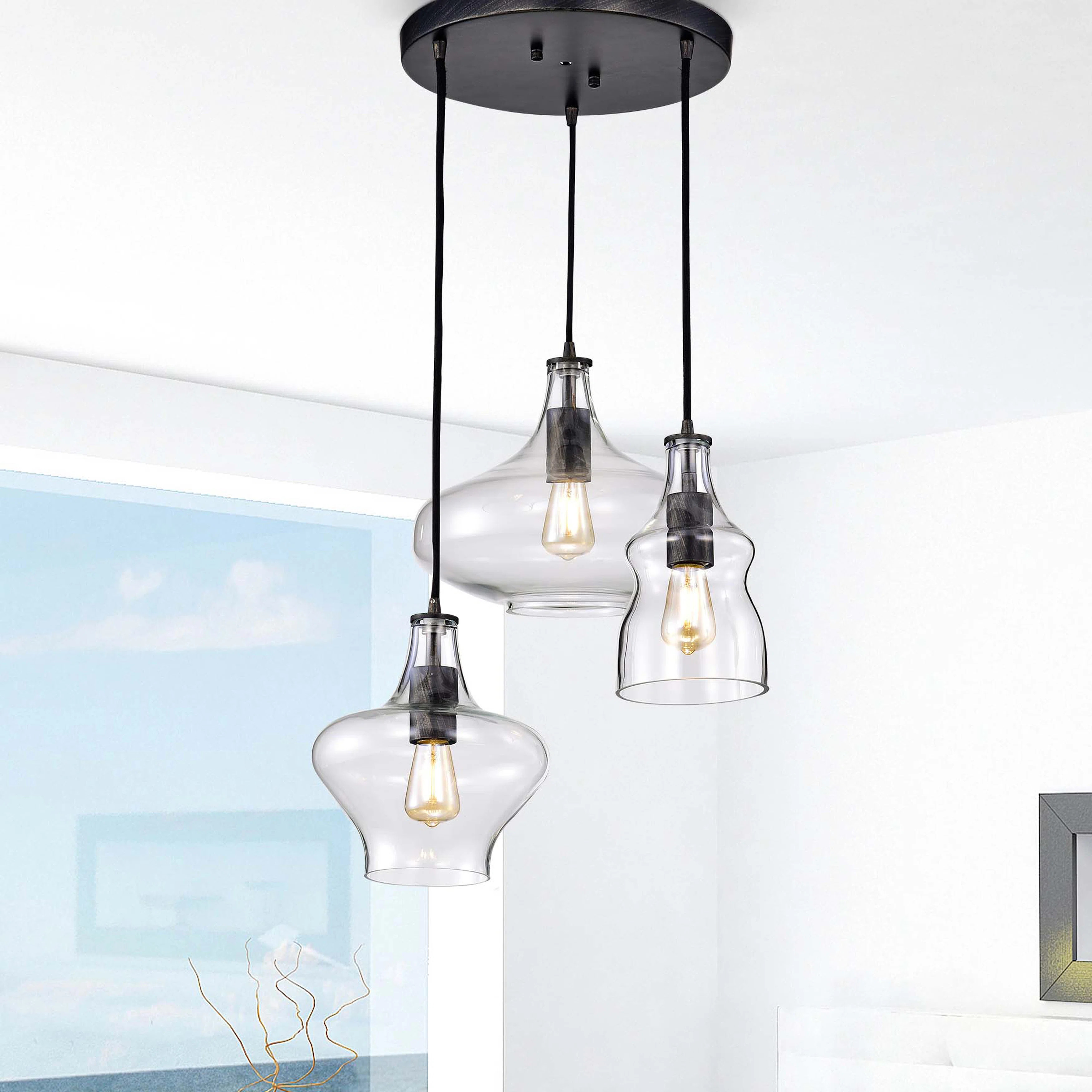 Brie 3 - Light 19" Antique Black Cluster Geometric Pendant | Wayfair North America