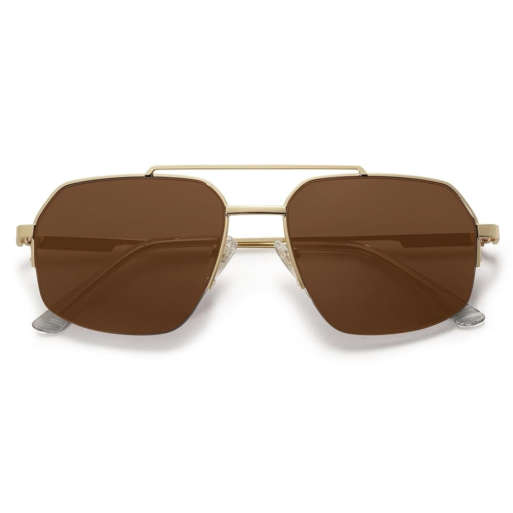 SOJOS Trendy Aviator Sunglasses Mens Womens Retro Double Bridge Metal Frame Semi-Rimless Shades S... | Amazon (US)