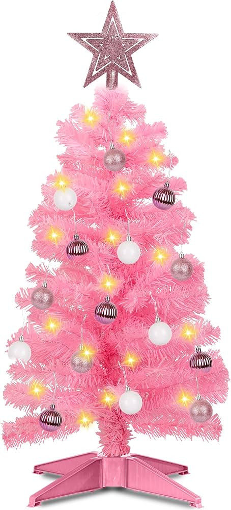 3 Feet Pink Premium Christmas Tree 12 Modes Dual Color Change Timer DIY 50 Warm White & Multicolo... | Amazon (US)