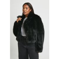 boohoo Women's Plus Short Faux Fur Jacket in Black | Size: 18 | Woven | boohoo (US & Canada)