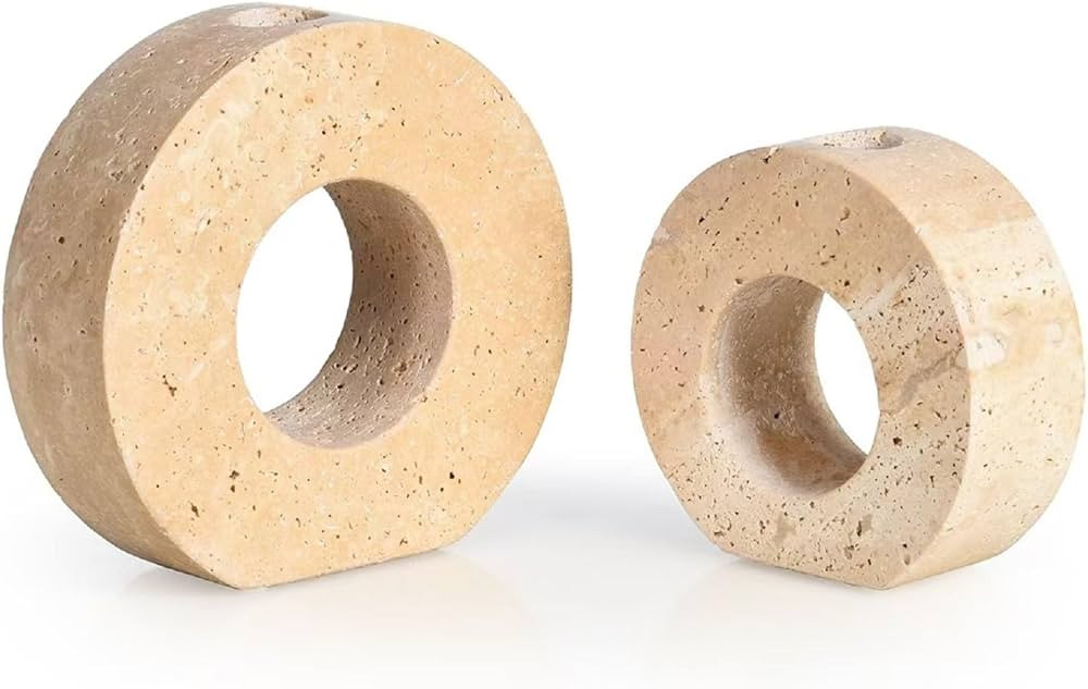 Real Natural Marble Candle Holders Set of 2, Beige Travertine Stone Candlestick Holders fit Φ0.7... | Amazon (US)