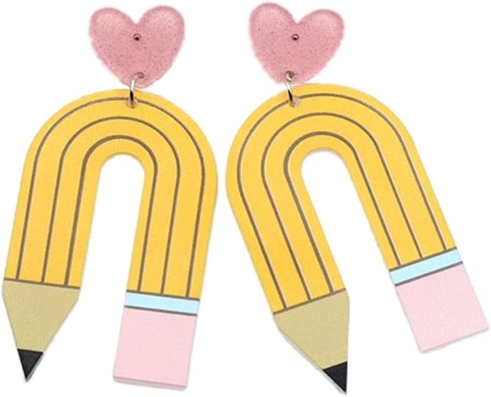 Cute Pencil Dangle Earrings Funny Pencil Heart Drop Earrings Colorful Creative Jewelry Teachers A... | Amazon (US)