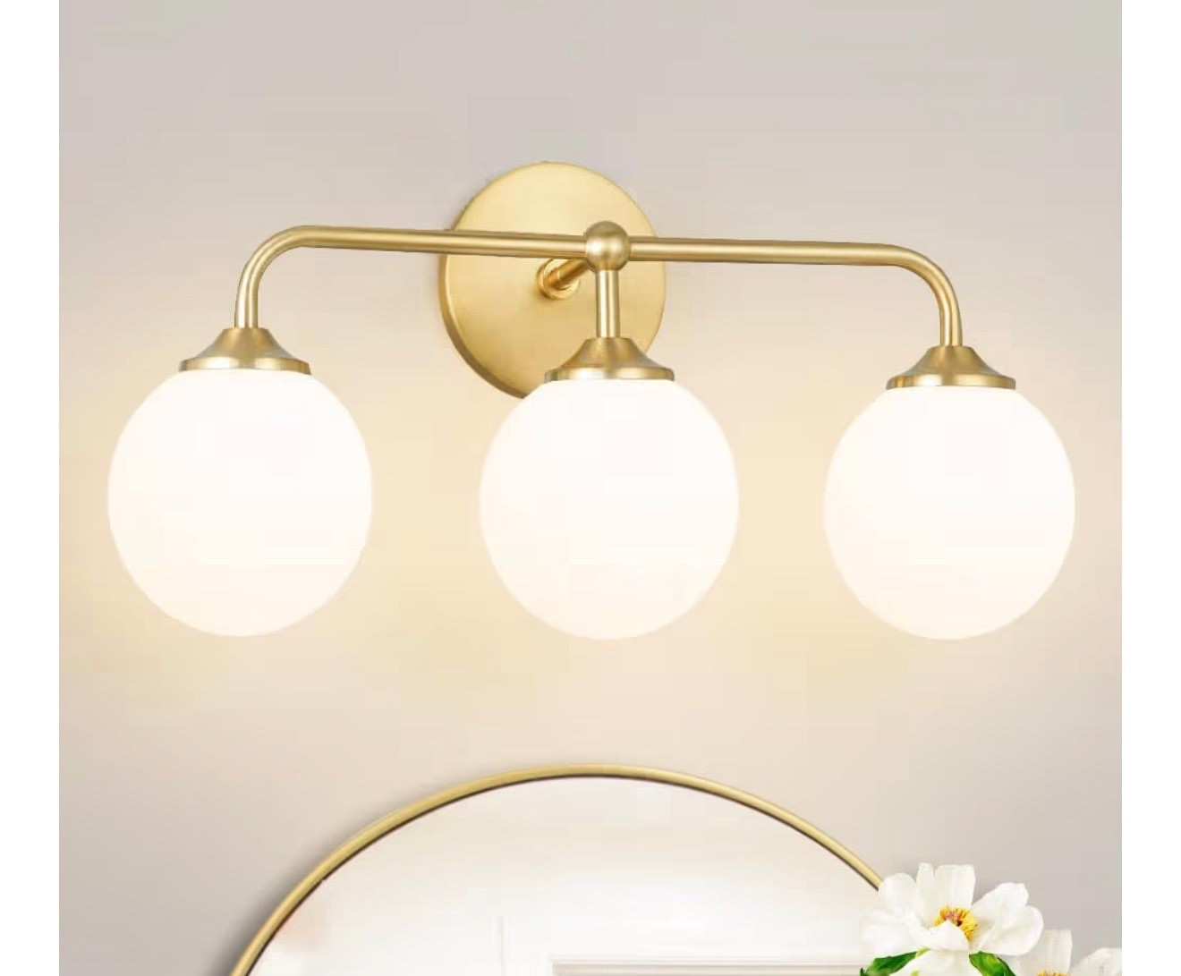 Modern Brushed Gold 3-Lights Vanity Light Fixtures with Milky White Glass Ball Shades, Mid Century Brass Wall Sconce Lighting Fixtures over Mirror, Wall Sconces for Bathroom Dressing Table Bedroom


#LTKSeasonal #LTKSaleAlert #LTKHome