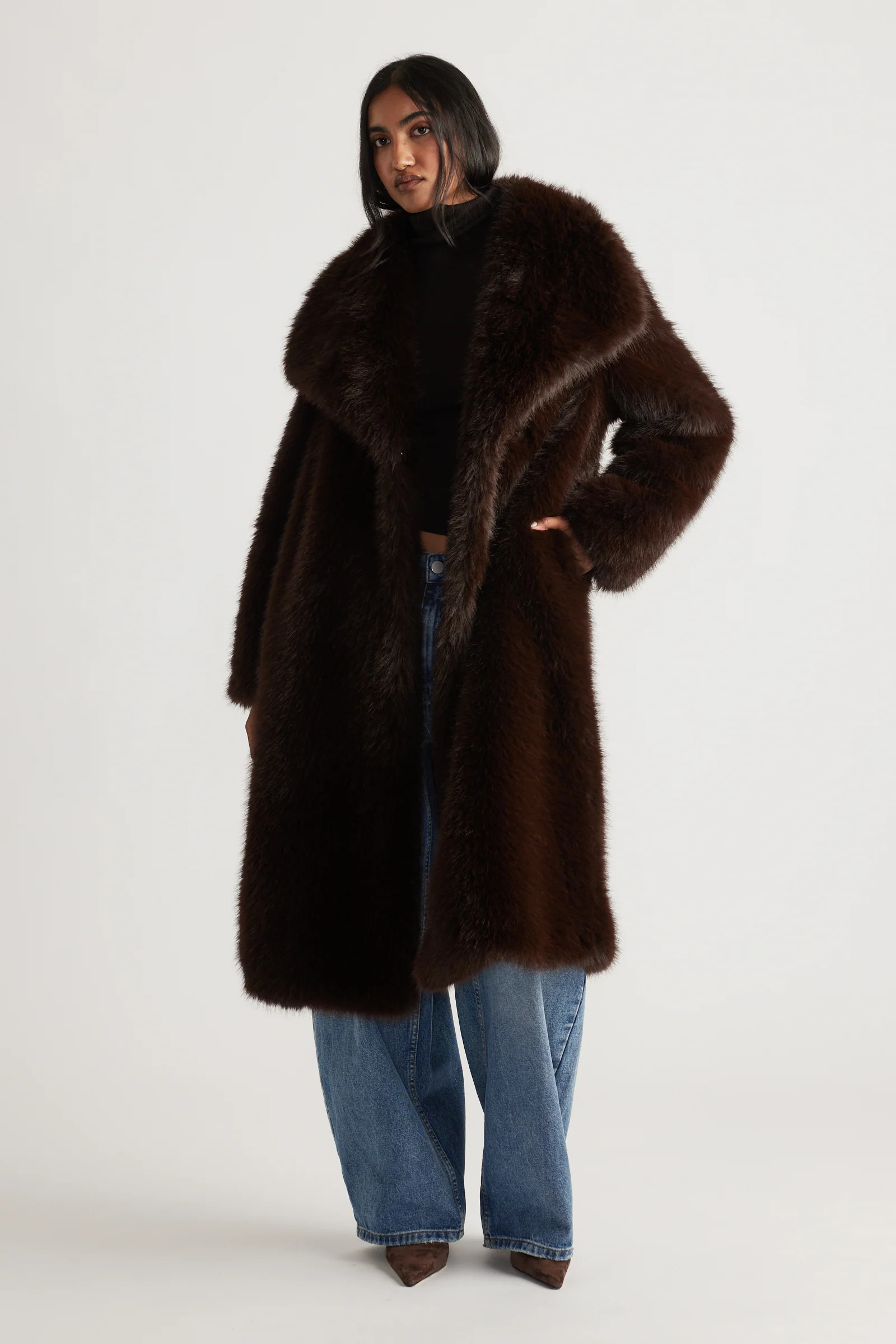 Charlee Faux Fur Coat - Truffle Brown | DECJUBA