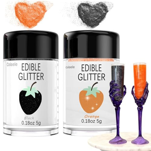 Orange Edible Glitter Black Glimmer Powder for Halloween Cakes Drinks, Colaele Edible Glitter Set Food Grade Luster Dust Metallic Food Decorating Sprinkle for Cake Cookies Decorations,Vegan, 5g/Jar | Amazon (US)