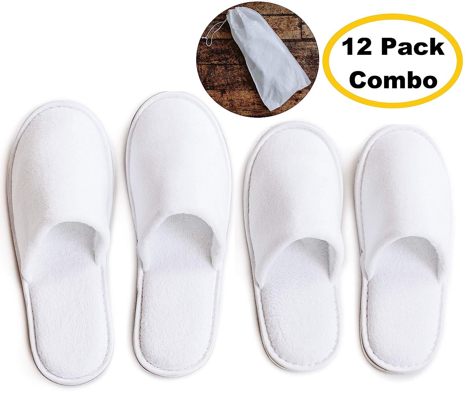 MODLUX Spa Slippers - 12 Pairs of Closed Toe Cotton Velvet Hotel/Spa Slippers with Drawstring Bag... | Amazon (US)