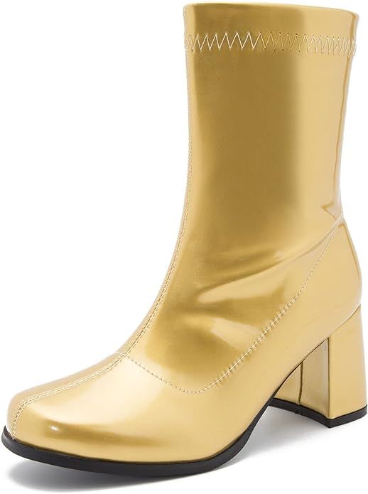 LIURUIJIA Women's Go Go Boots Mid Calf Block Heel Zipper Boot Ankle Boots Low Block Heel Short Bo... | Amazon (US)
