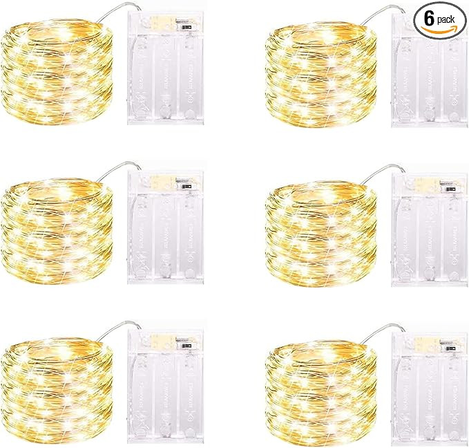 6 Pack LED Fairy Lights Battery Operated with Timer, 13FT 40LED Waterproof Firefly Lights Silver ... | Amazon (US)