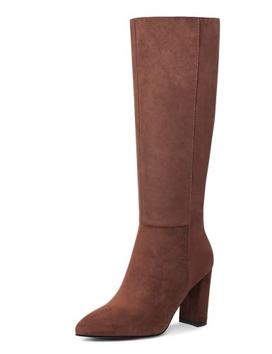 TopWalks Knee High Boots Women Classic Chunky Heel Pointed Toe Tall Boots For Women High Heel Side Zipper Boots | Amazon (US)