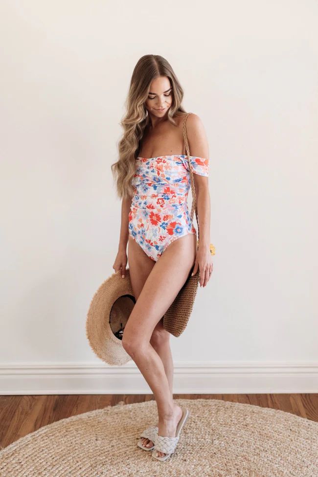 Miami Beach Multi Floral Ruched One Piece Swimsuit | Pink Lily