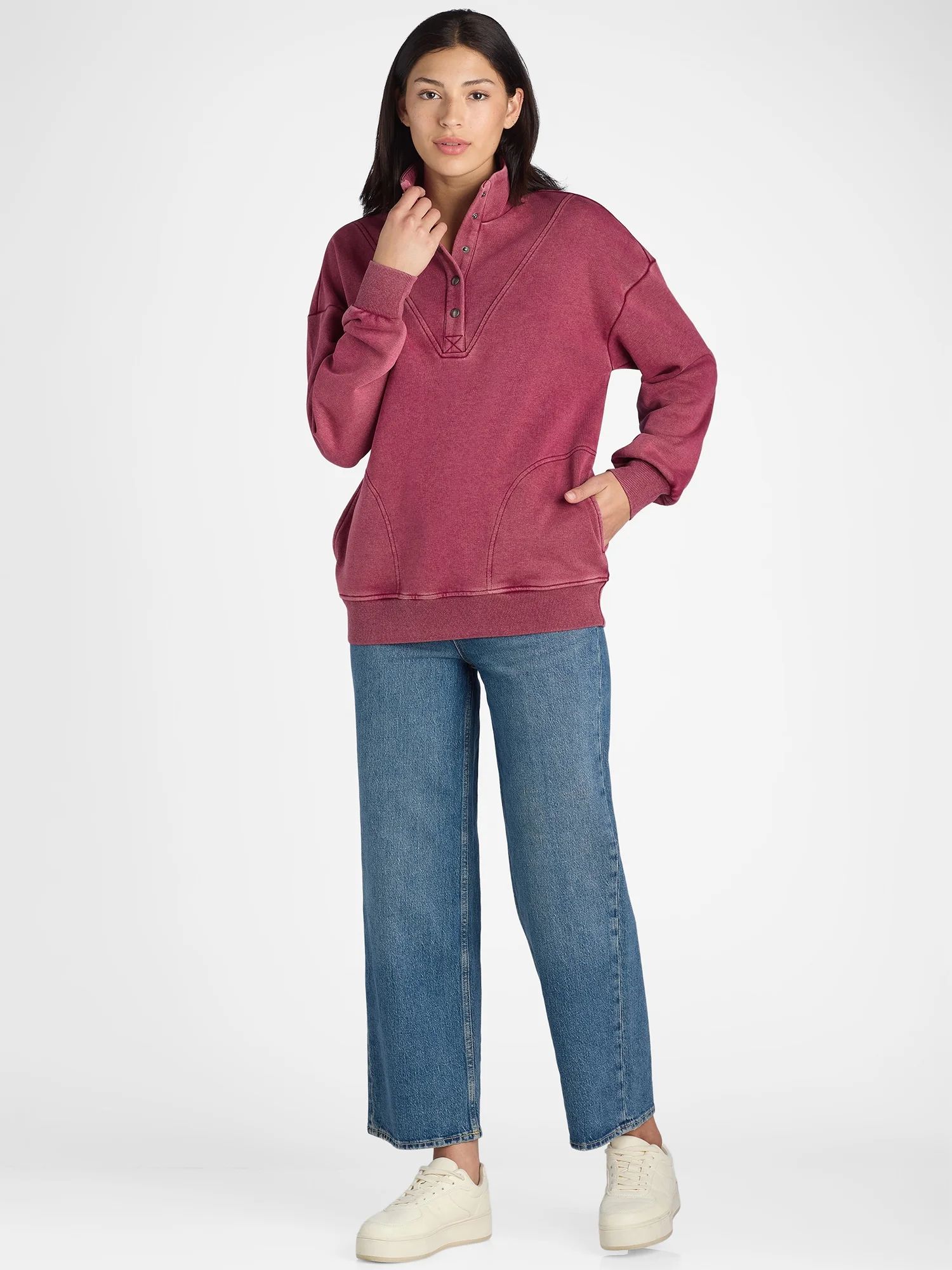 Time and Tru Women's Mock Neck Henley Pullover Sweatshirt, Sizes XS-XXXL | Walmart (US)