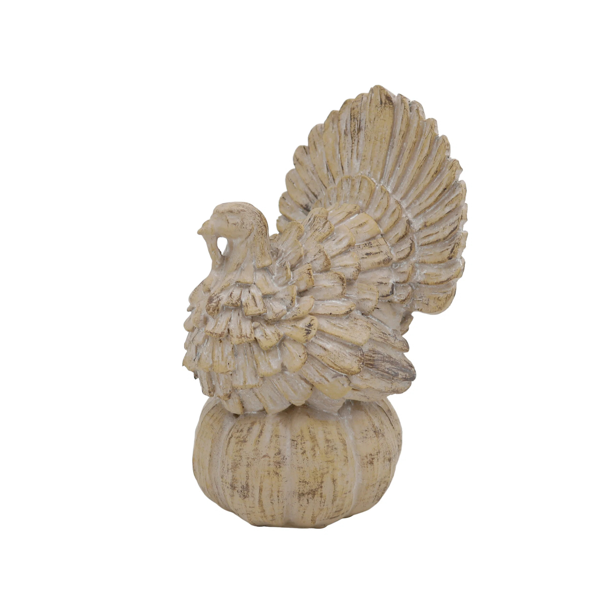 Resin Turkey on Pumpkin Figurine - Charming Decorative Object for Christmas - Adorable Animal Figurine for Indoor Use - Perfect Tabletop Decoration an | Wayfair North America