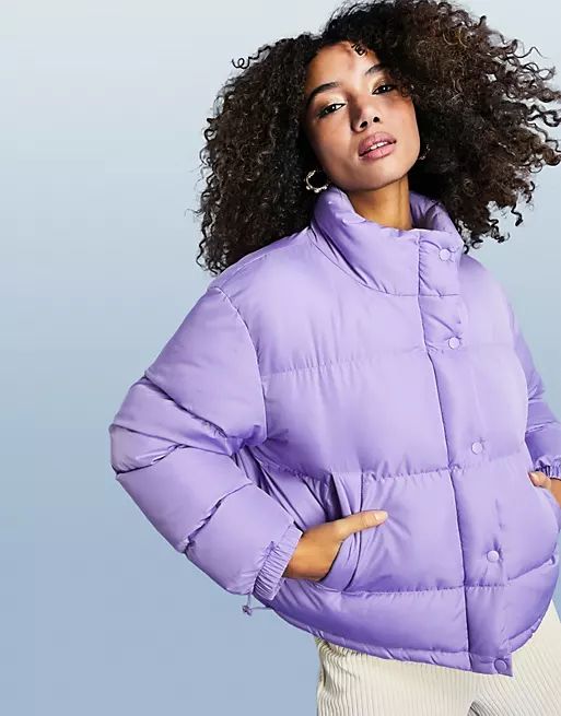 ASOS DESIGN oversized recycled puffer jacket in purple | ASOS (Global)